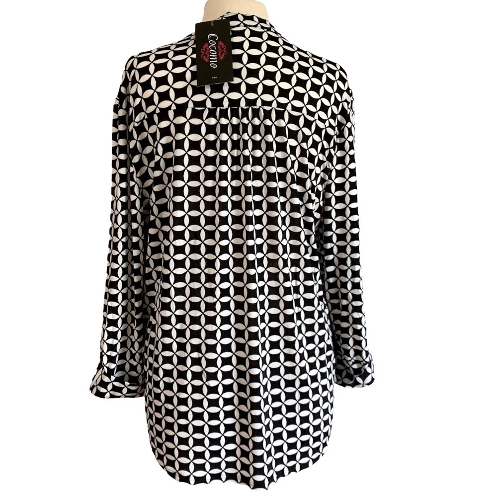 COCOMO Large 3/4 sleeve black white women’s Pintuck Blouse top shirt - Picture 3 of 14